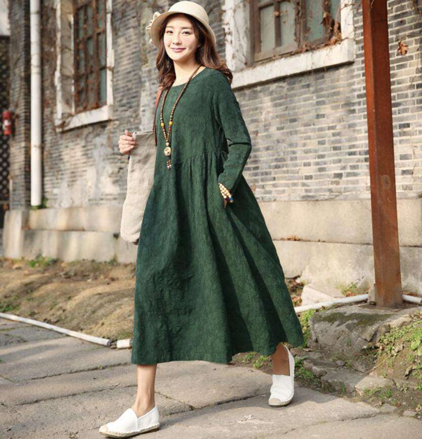 棉麻連衣裙